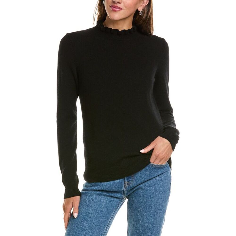 Sofiacashmere Womens  Ruffle Mock Neck 100% Cashmere Sweater, Black